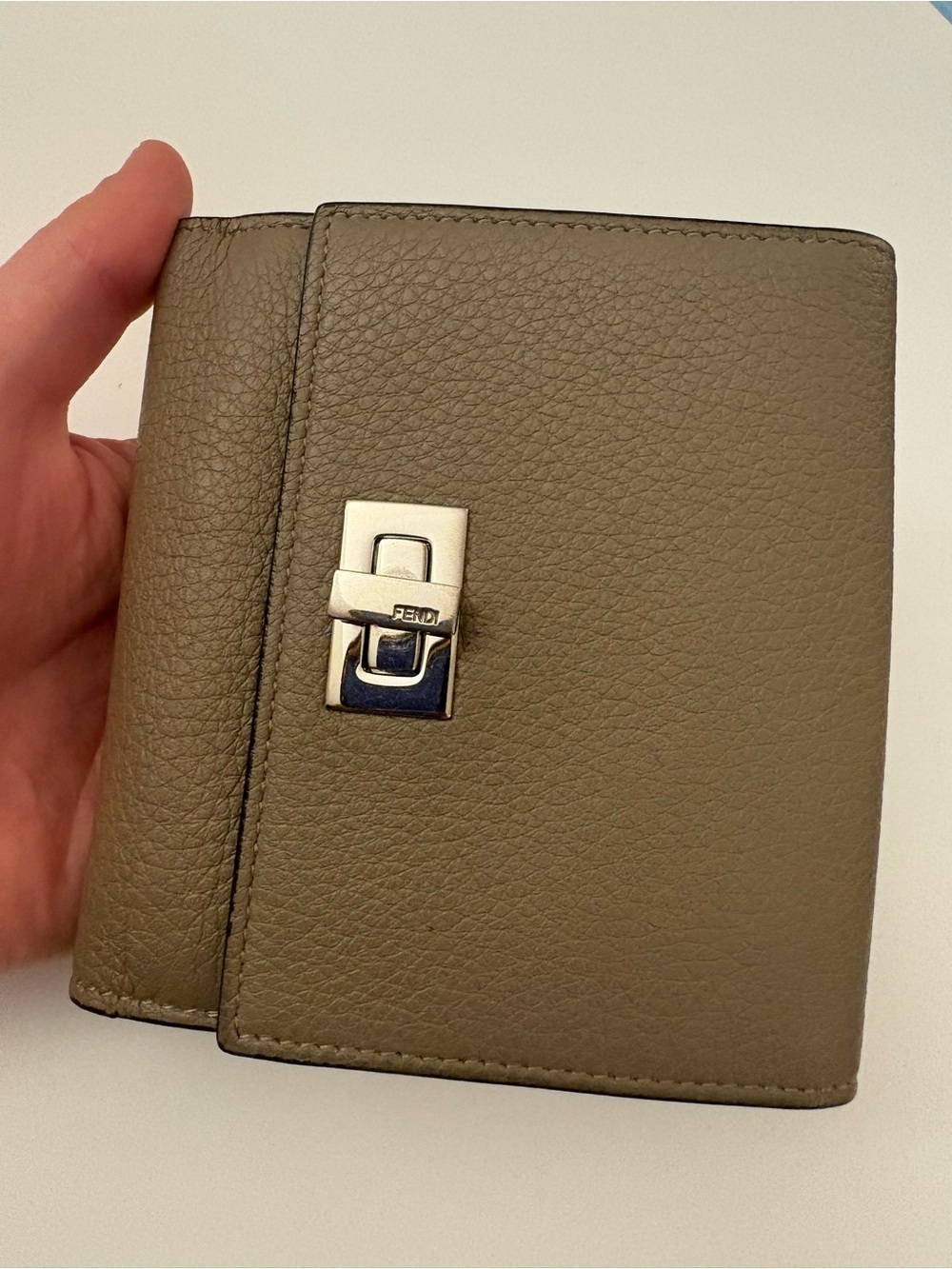 Fendi Peekaboo trifold Wallet in Taupe Gray with Silver Hardware